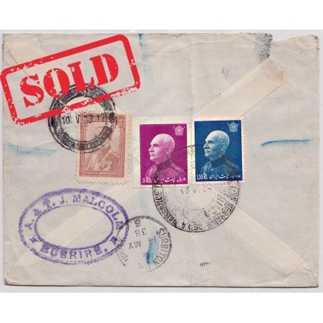 1938 Registered cover from Bushire to England