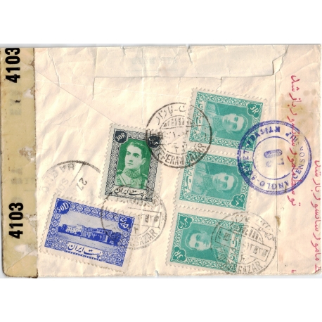 1944 Censored Airmail cover from Tehran to USA