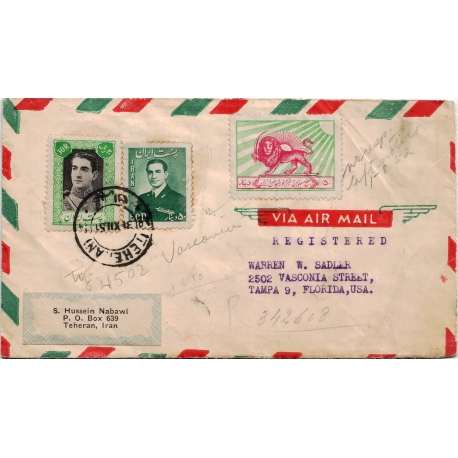 1951 Registered Airmail From Tehran to USA
