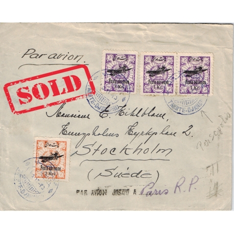 1937 Airmail from to Stockholm with Takhte Djamshid PM