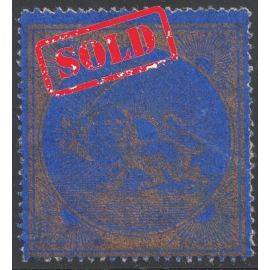1865 Large format lion label Blue and Gold Issue 