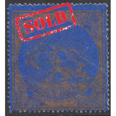 1865 Large format lion label Blue and Gold Issue 