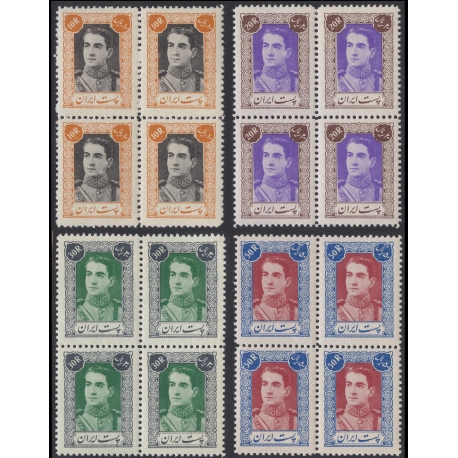 محمدرضا شاه پهلوی سری دوم پستی به صورت بلوک چهارتایی