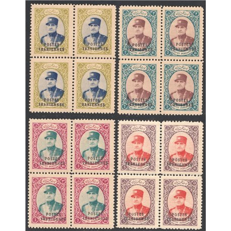 1935 Dinari with POSTES IRANIENNES Block of Four